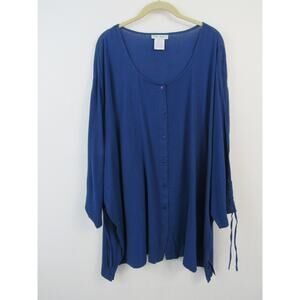 Ulla Popken 32/34 Royal Blue 3/4 Sleeve Blouse Top Tie Sleeves Scoop Neck Cotton